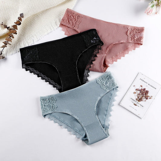 3 Pcs Cotton Women&#39;s Panties Lace Underwear High Quality Soft Breathable Female Briefs Underwear For Woman Lingerie New BANNIROU