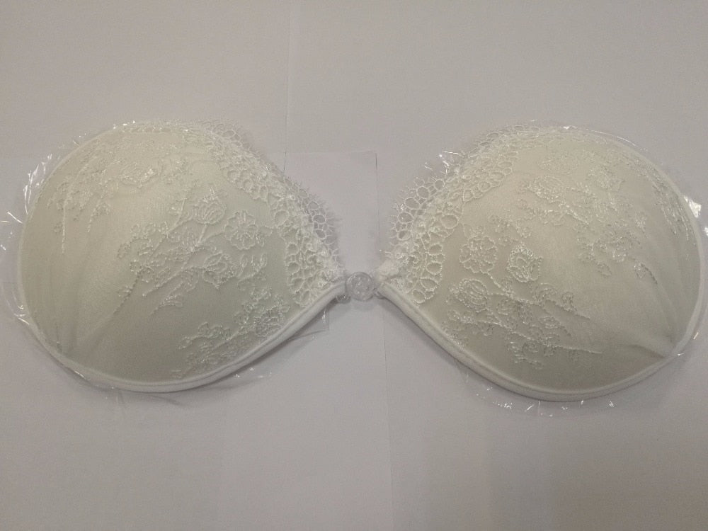 White Lace Embroidery Bra Super Push Up Silicone Bralette Backless Strapless Invisible  Pushup Sticky Bras for Women Wedding